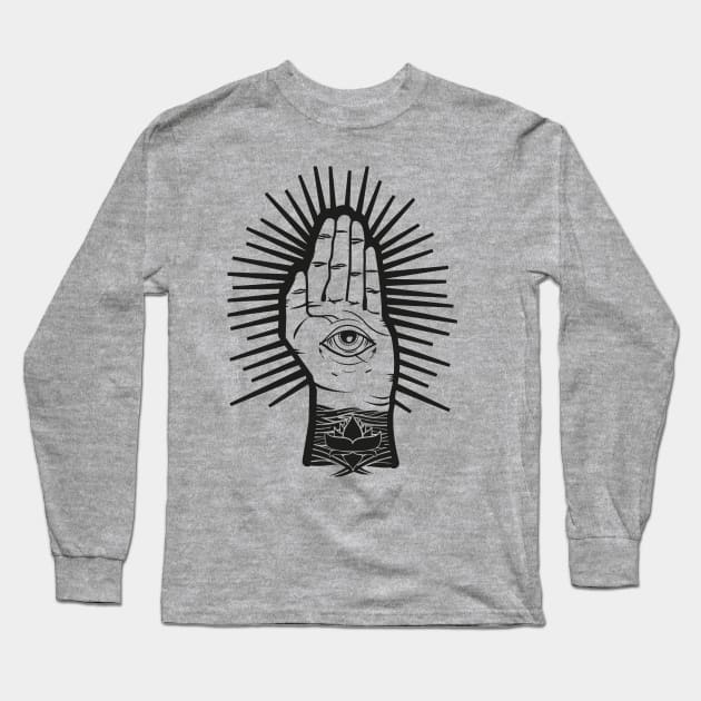 Positive Meditation,Breathe, All-Seeing eye, tattoo, hand, lotus,flower BoomBoomInk Long Sleeve T-Shirt by BoomBoomInk